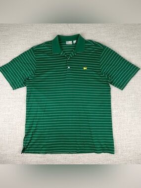 Vtg  Masters Polo XL Augusta National Golf Shop Pima Cotton Green White Stripe